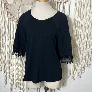 Anthropologie | Eri + Ali Black Lace Detail Top Size Small